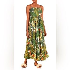 New Farm Rio Dress Womens Extra Large Paradise Forest Maxi Dress Macaw Parrot XL